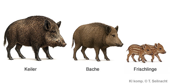 Wildschwein: Keiler, Bache und Frischlinge im Vergleich