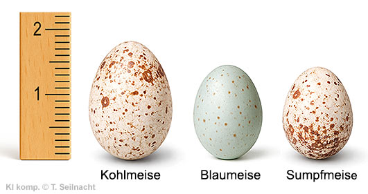 Eivergleiche Kohlmeise, Blaumeise, Sumpfmeise