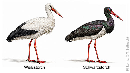 Weißstorch und Sschwarzstorch im Vergleich
